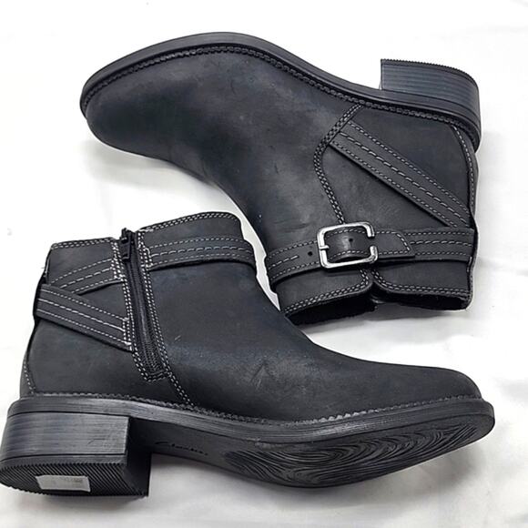 CLARK'S MAYE STRAP BLACK LEATHER ZIPPER/BUCKLE/CLOSURE ALMOND-TOE LADIES 8 NWOB - Picture 12 of 16